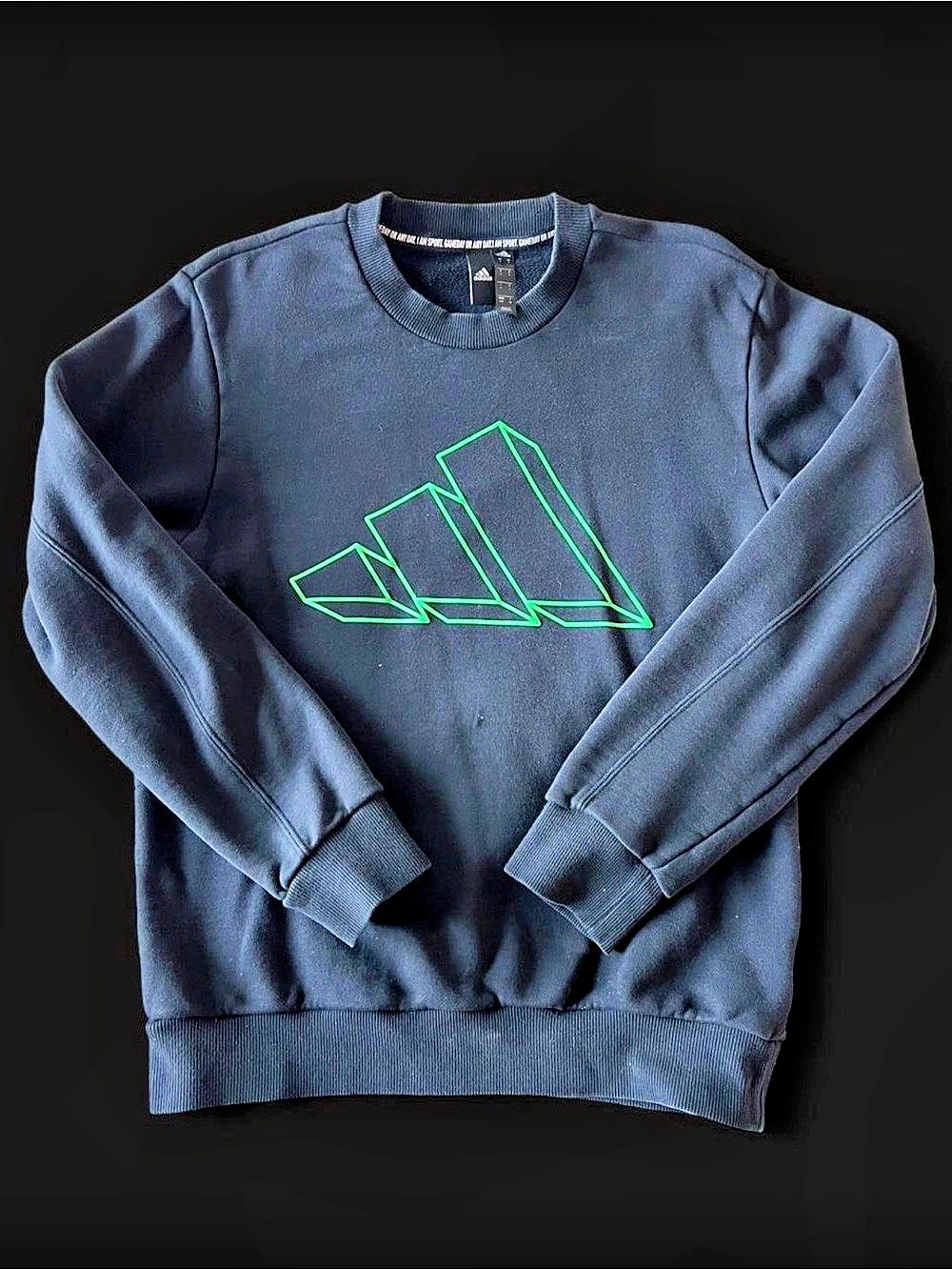 Adidas Sportswear Graphic Crewneck Sweatshirt Black Neon Green Logo Men's Small